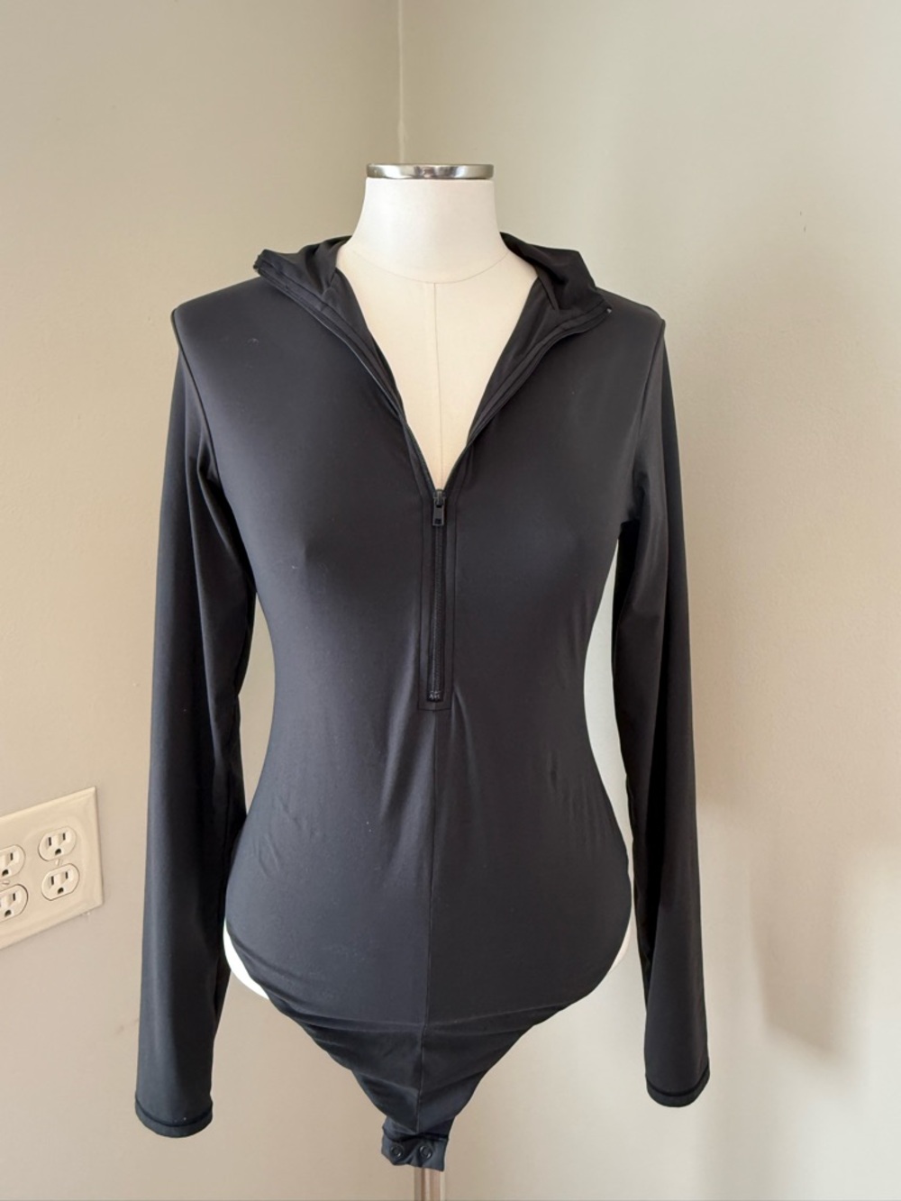 SKIMS Black Long-Sleeve Half-Zip Bodysuit